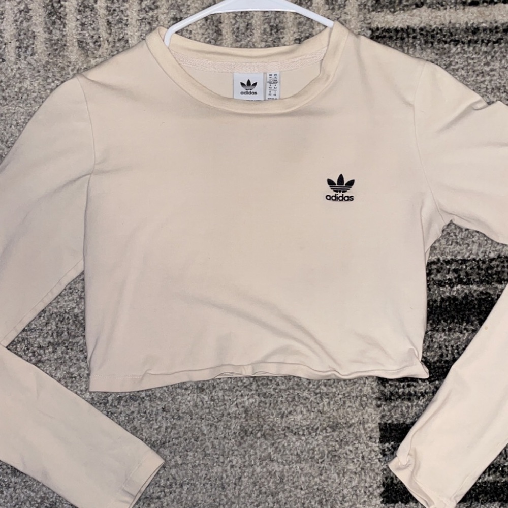 Adidas Cream Long Sleeve Cropped Top - Size Medium
